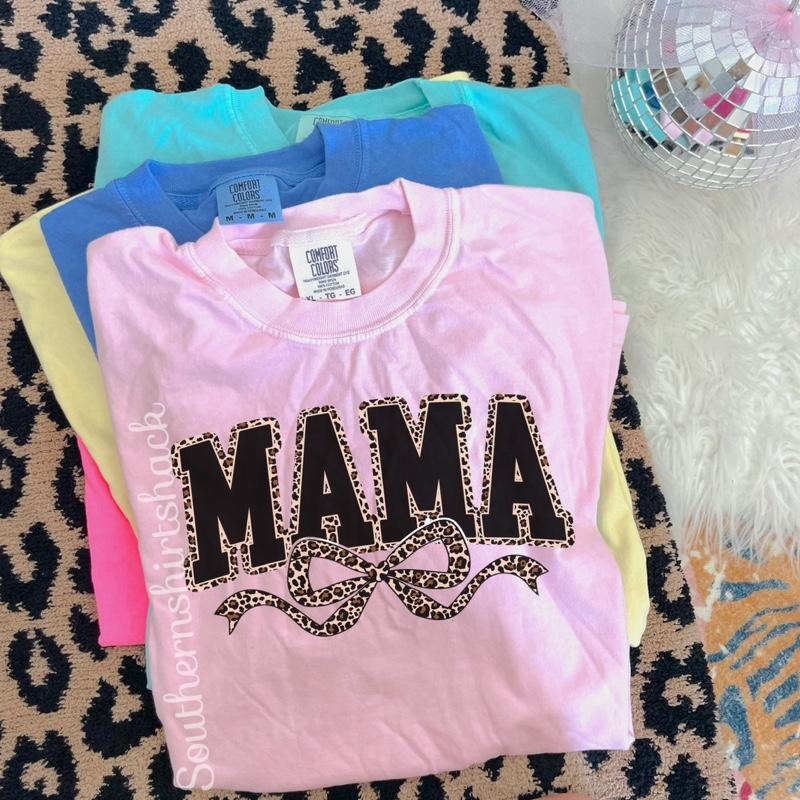 Mama Leopard Bow T shirt  | Blossom comfort colors t shirt Hoodie, Sweatshirt | GrindPrints.com