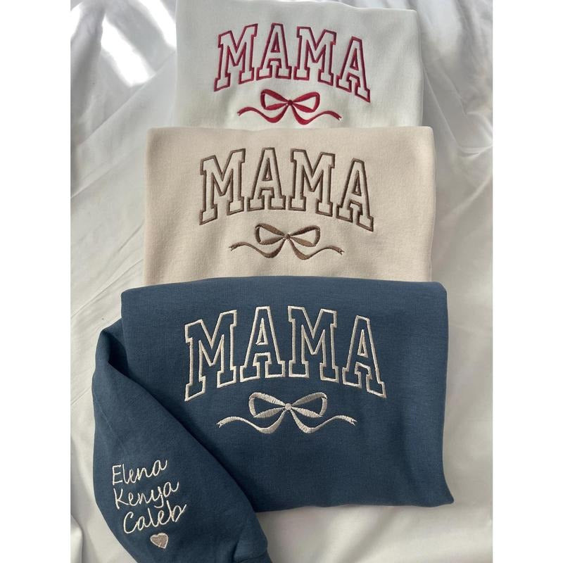 Mama Personalized Embroidered Sweater with child names on the sleeves T-Shirts, Hoodie, Sweatshirt | GrindPrints.com