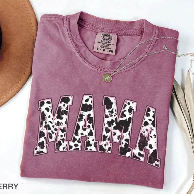 Mama Pink Cow Western T-shirt, Western Mama T-Shirt, Retro Mama Varsity Shirt, gift for mothers Day, Women's T-Shirt...