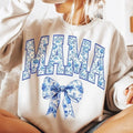 Mama Retro Chinoiserie Coquette Bow Sweater, Mama Coquette Bow Varsity Shirt Hoodie, Sweatshirt | GrindPrints.com