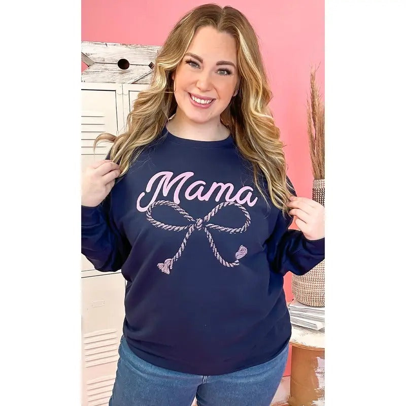 Mama Rope Bow Sweatshirt - Cozy Mom Vibes #MamaRopeBow #MamaSweatshirt #NavyGlow T-Shirts, Hoodie | GrindPrints.com