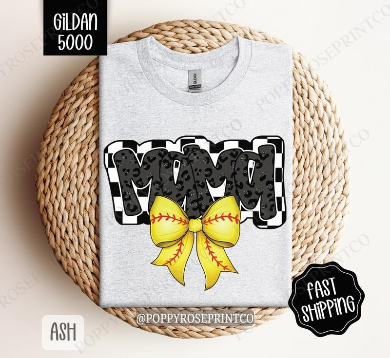 Mama Softball Bow Gildan T-shirt, Softball Mom Shirt, Softball Mama Tee Hoodie, Sweatshirt | GrindPrints.com