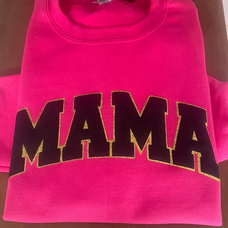 Mama Sweatshirt Puff Vinyl and Gold Glitter Comfy Fit Light Loose Womenswear Comfortable T-Shirts, Hoodie | GrindPrints.com