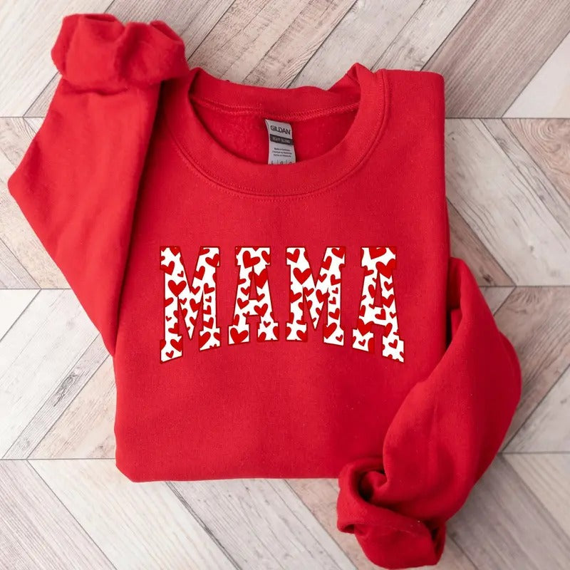 Mama Sweatshirt, Red Hearts In Mama Sweater, Cute Mama Tshirt, Mother Gift, Mother Day Gift Hoodie | GrindPrints.com