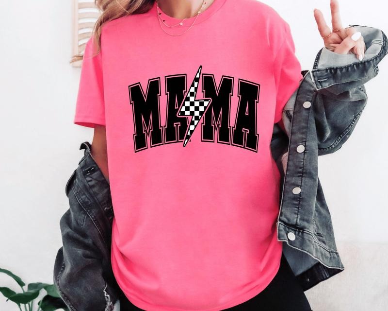 Mama with Checkered Lightning Bolt Casual Everyday T-Shirt. Perfect Mom Gift Hoodie, Sweatshirt | GrindPrints.com