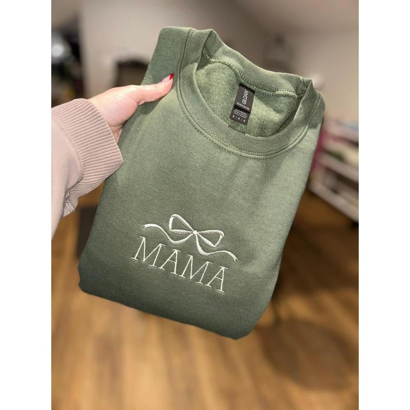 Mama with bow Embroidered Sweatshirt T-Shirts, Hoodie | GrindPrints.com