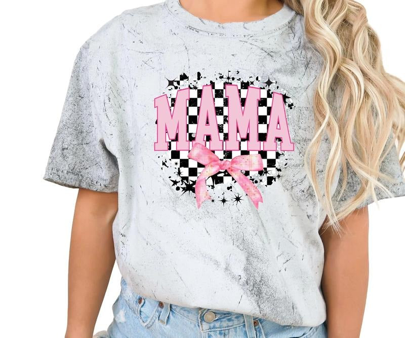Mama with pink bow and checkers Comfort colors Tee shirt Hoodie, Sweatshirt | GrindPrints.com
