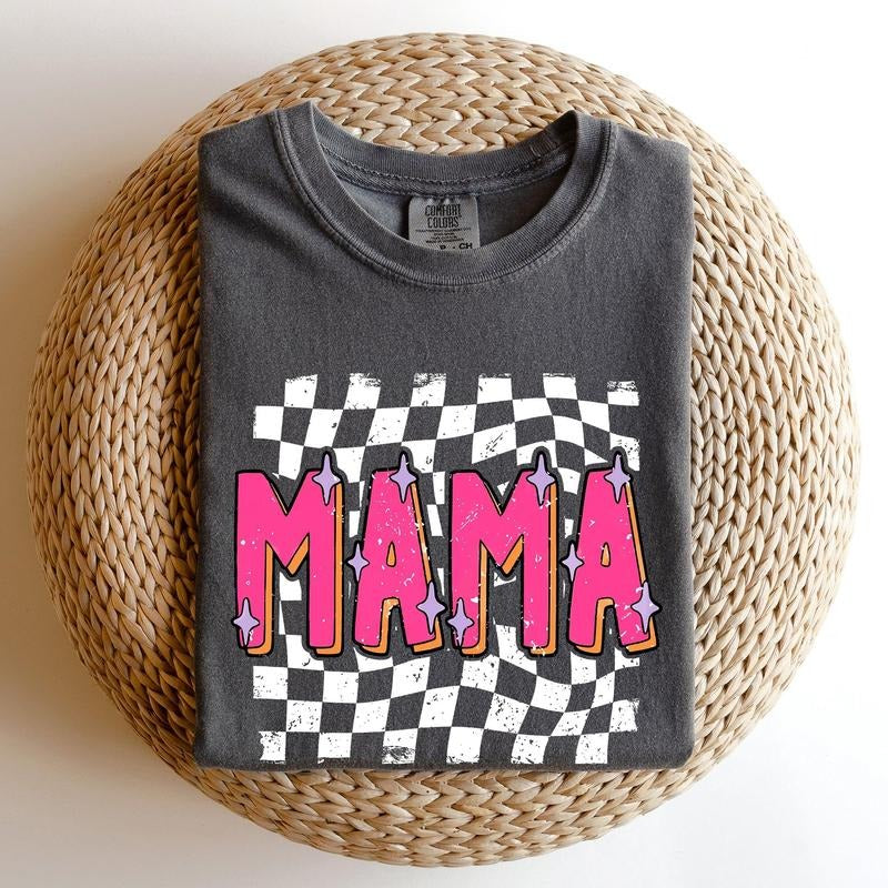 Mama, Checkered, Vibrant, Retro, Vintage Tshirt, Women's Comfort Colors Tee Hoodie, Sweatshirt | GrindPrints.com