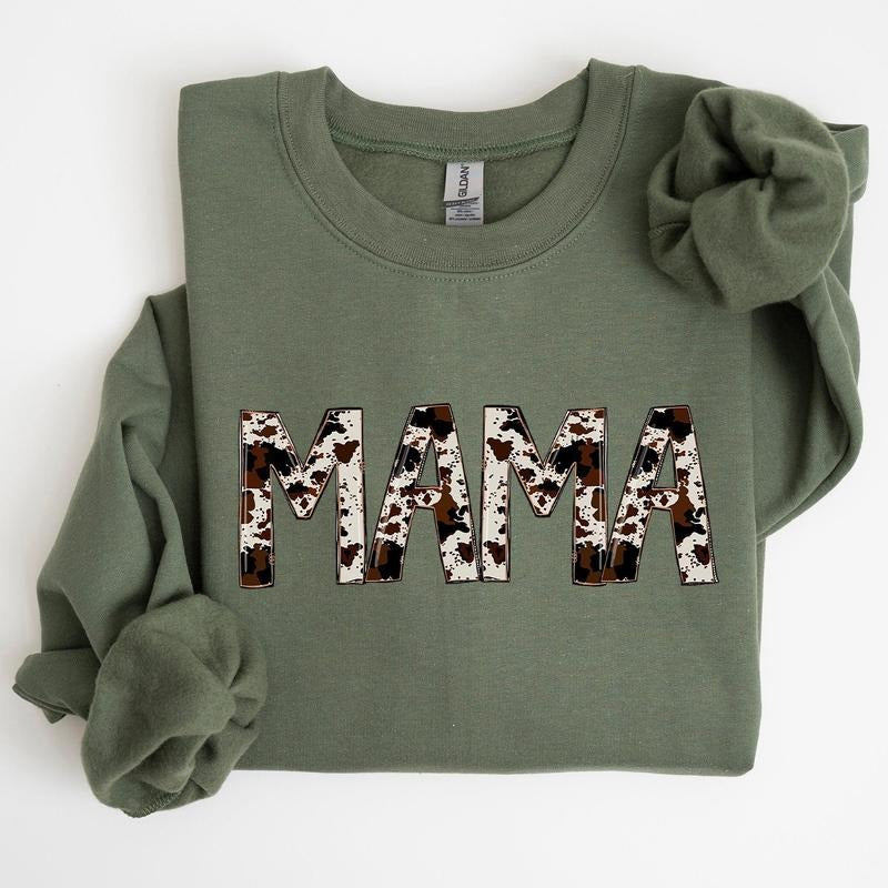 Mama, Cow Print, Mom, Mother's Day Gift Sweatshirt T-Shirts, Hoodie | GrindPrints.com