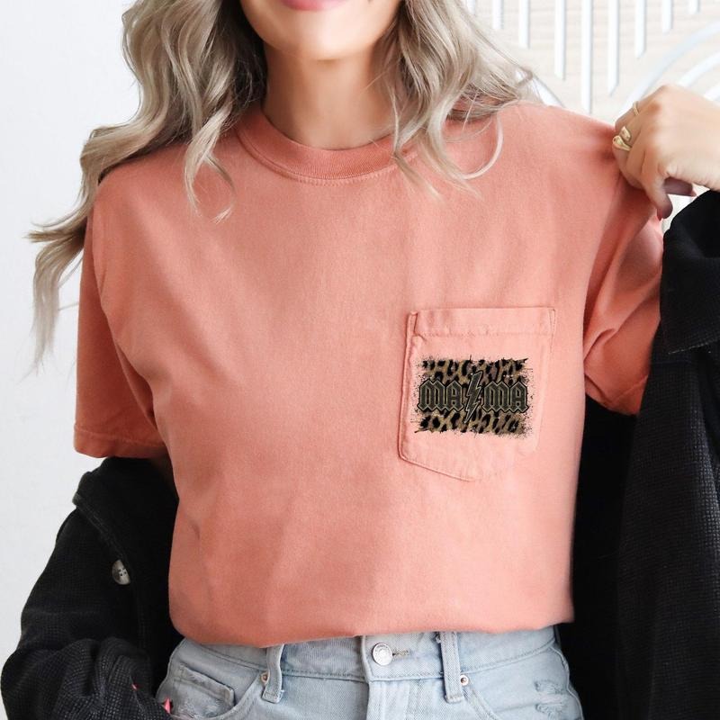 Mama, Leopard Print, Rock, Pocket Tee, Women's Comfort Colors Tee Hoodie, Sweatshirt | GrindPrints.com