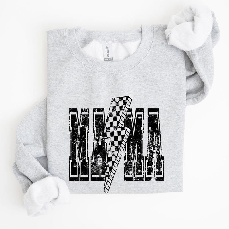 Mama, Lightning Bolt, Mother's Day, Motherhood Sweatshirt, Women's Crew Neck, Crewneck T-Shirts, Hoodie | GrindPrints.com