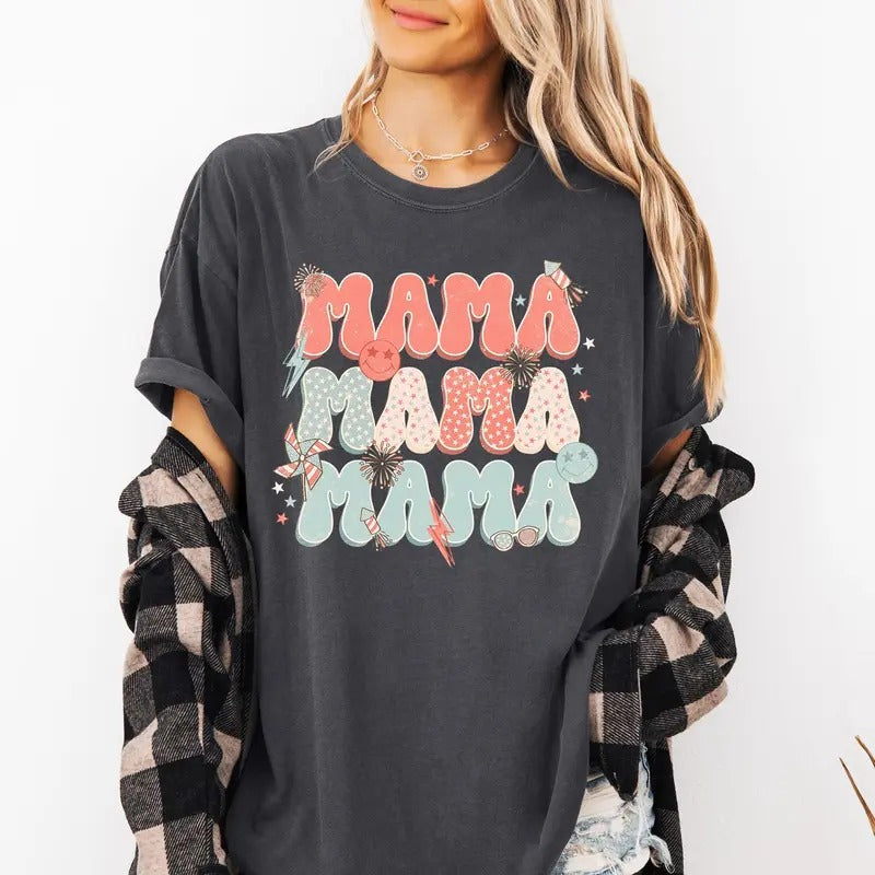 Mama Patriotic 4th July Fireworks Retro USA America 4th July Comfort Colors T-Shirts, Hoodie, Sweatshirt
