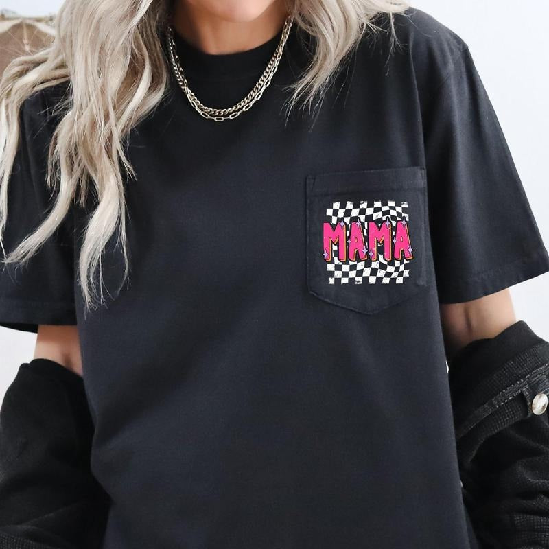 Mama, Retro Checkered, Colorful, Pocket Tee, Women's Comfort Colors Tee Hoodie, Sweatshirt | GrindPrints.com