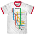 Manhattan Metro Map Ringer T-Shirt - White and Red Hoodie, Sweatshirt | GrindPrints.com