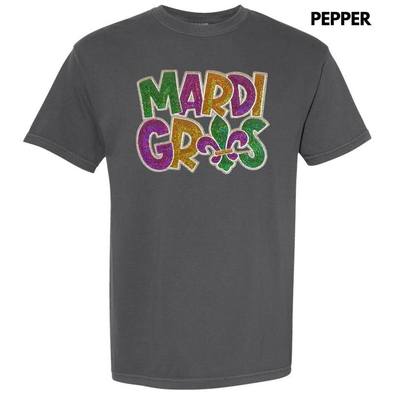 Mardi Fleur De Lis Sequin Patch Comfort Colors T-Shirt Hoodie, Sweatshirt | GrindPrints.com