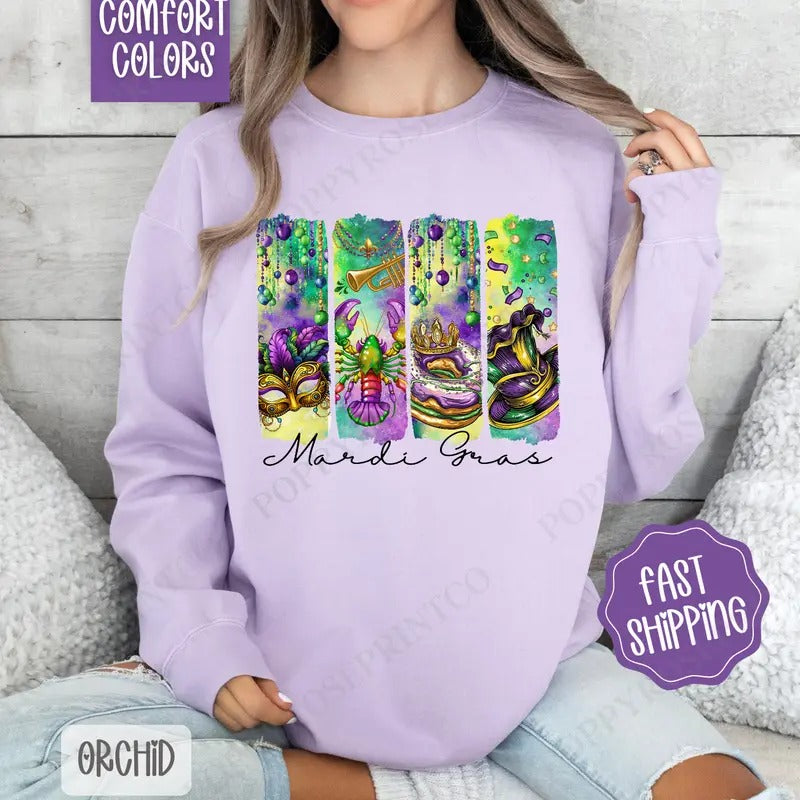 Mardi Gras Comfort Colors Sweatshirt, Fat Tuesday Women's Crewneck, Louisiana Women's Sweater T-Shirts, Hoodie