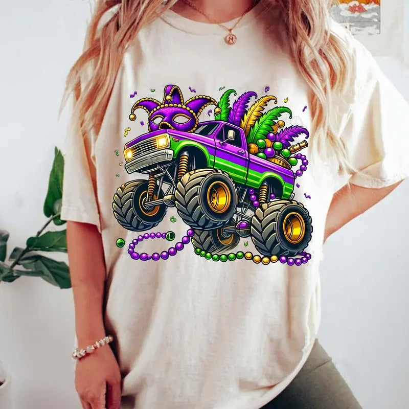 Mardi Gras Monster Truck Tshirt Sweatshirt, Coquette Shirt, Mardi Beads Louisiana Festival Shirt, Fat Tuesday Sweatshirt,...