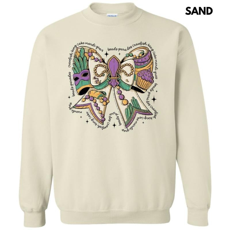Mardi Gras Theme Bow Sweatshirt T-Shirts, Hoodie | GrindPrints.com