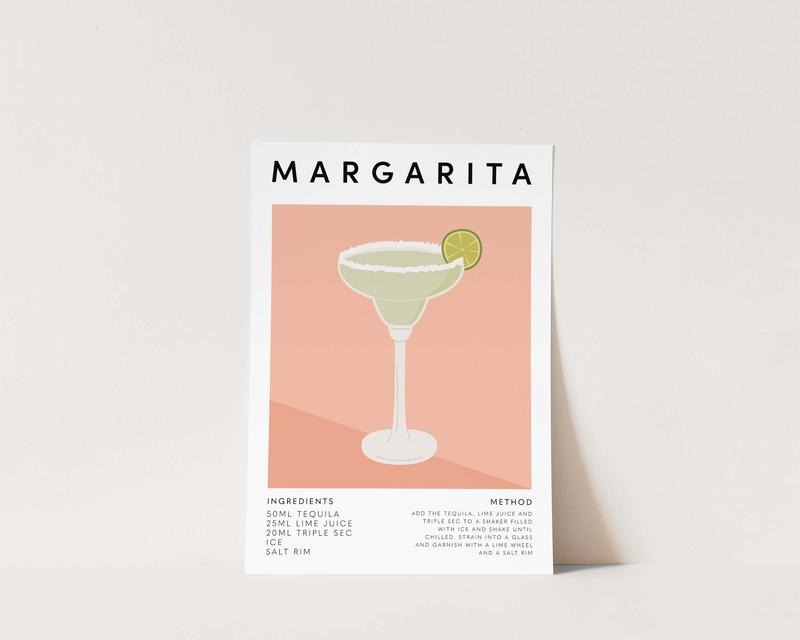 Margarita Cocktail Print, Kitchen Bar Drink Poster, Dining Room Wall Art, Home Bar Accessories, Gifts For Friends Art...