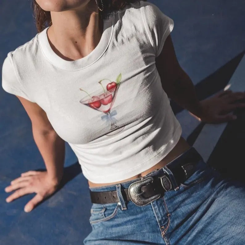 Martini Glass baby tee, Cherry martini shirt, 90s style clothing, y2k baby tee Hoodie, Sweatshirt | GrindPrints.com