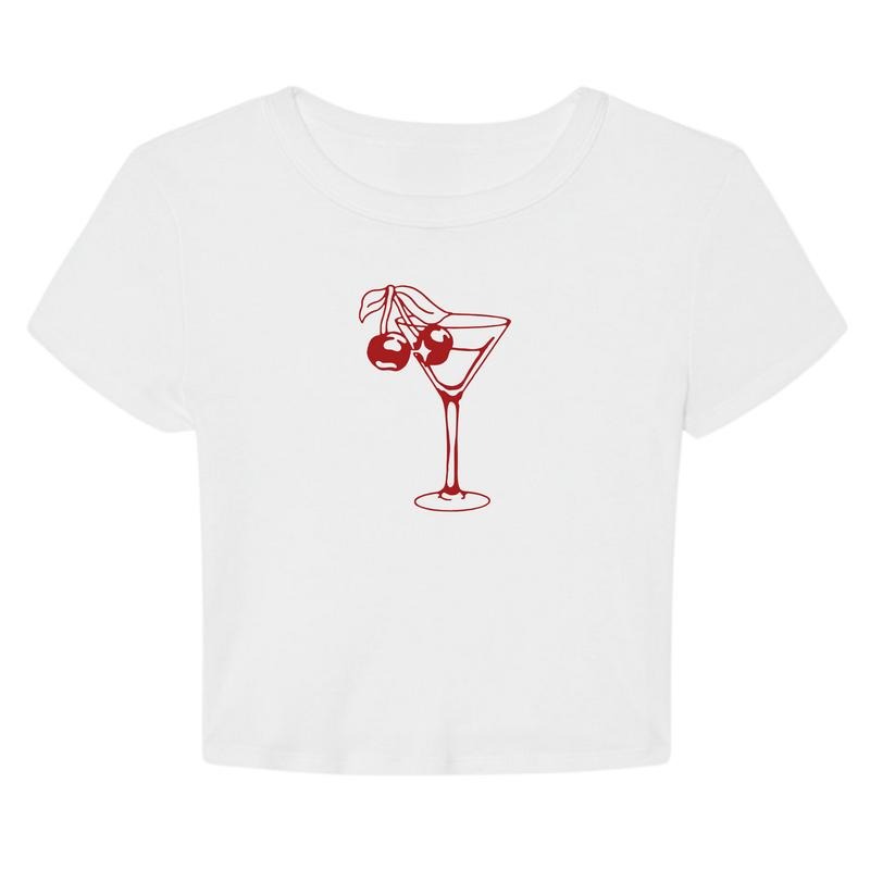 Martini Vintage Graphic Cropped T-Shirt Coquette 90s Style Clothing Y2K Casual Womenswear Hoodie, Sweatshirt