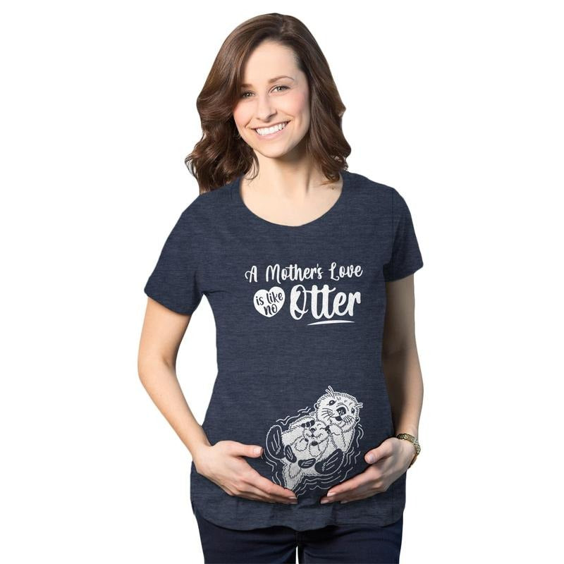 Maternity Mothers Love Is Like No Otter Cute Pregnancy Funny Maternity Cute Pregnancy Plus Sizes Animal Maternity Funny Sarcastic Short Sleeve Navy No T-Shirts, Hoodie, Sweatshirt