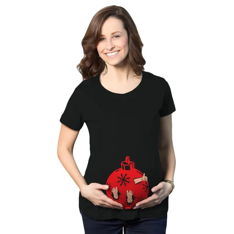 Maternity Christmas Ornament Baby Pregnancy Annoucement Gender Reveal Cute Top Funny Graphic Maternity Tee Cute Pregnancy...