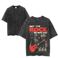 May The Rock Be With You Graphic Tee - Guitar Parody Shirt, Vintage Star Band Style, Casual Crew Neck, Medium, Fitted,...