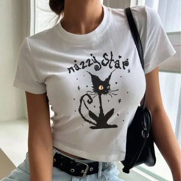 Mazzy Star-Top corto para mujer, camiseta Harajuku de los años 2000, playera Kawaii para amantes de los gatos, camiseta...