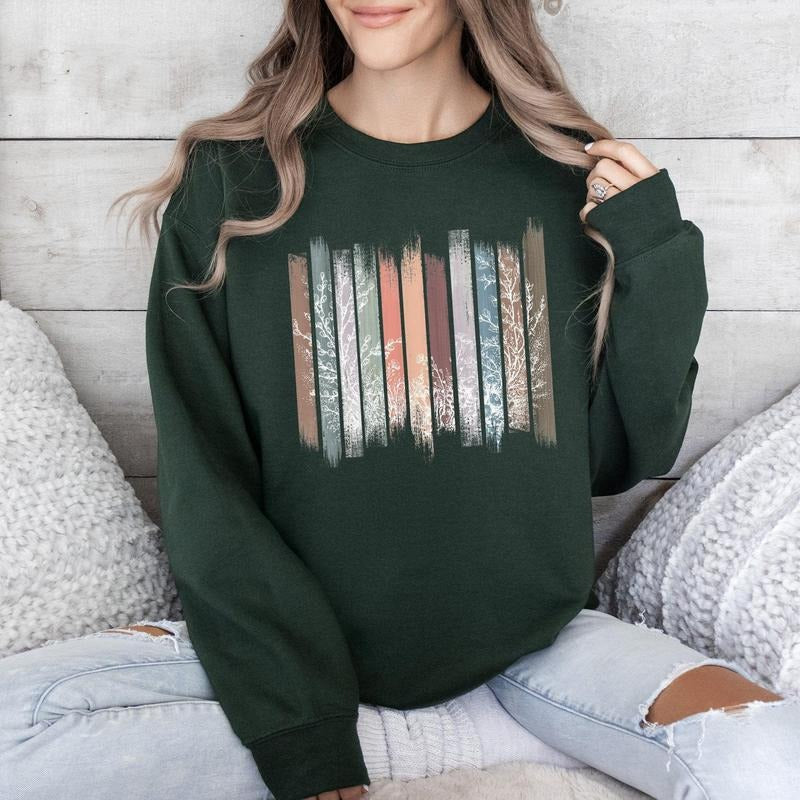 Meadow Vines, Flowers, Nature, Botanical Stripes Sweatshirt T-Shirts, Hoodie | GrindPrints.com
