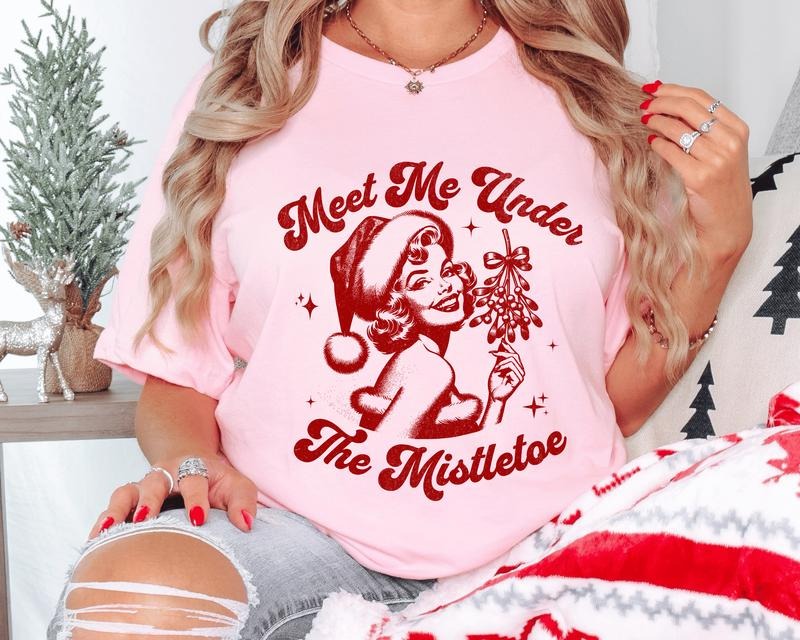 Meet Me Under The Mistletoe Christmas Shirt - Cute Holiday Graphic Tee, Casual Fall Softstyle Unisex T-Shirt