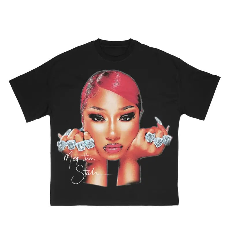 Megan Thee T-Shirt Retro Big Face Concert Music Gift Fans Rap Tee Oversized Cotton Hoodie, Sweatshirt | GrindPrints.com