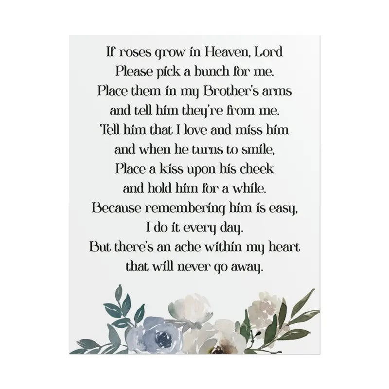 Memorial Gifts Ideas, Poster Prints, In Memory Of Brother, If Roses Grow In Heaven, Memorial Poem Poster, Sympathy Gift,...