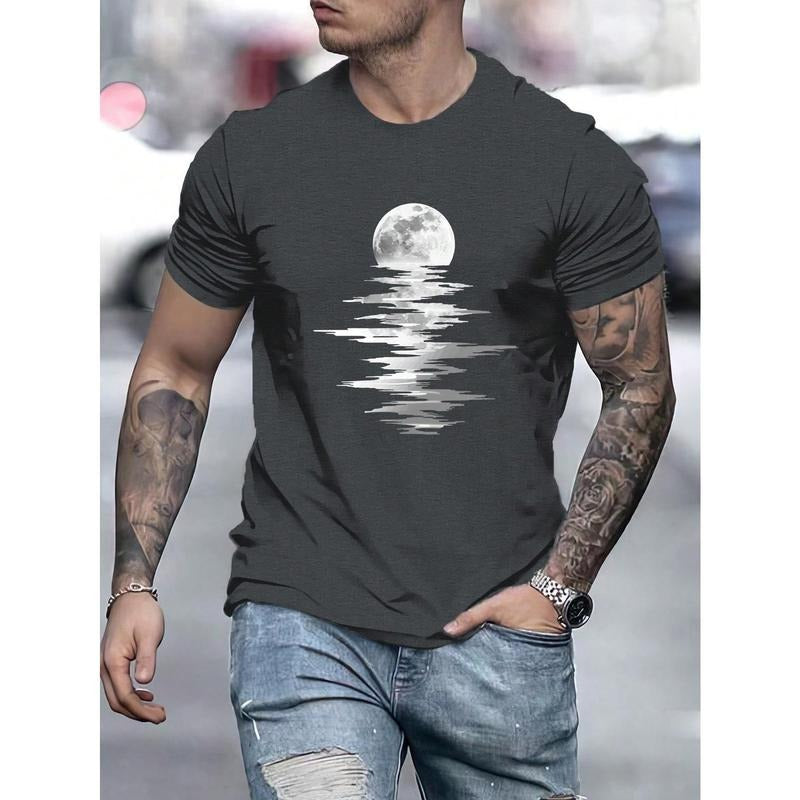 Men Moon Print T-Shirt Beach T-Shirt Made in USA Hoodie, Sweatshirt | GrindPrints.com