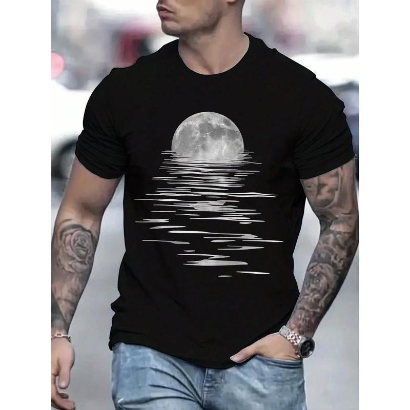 Men Moon Print Tee For Spring And Summer Made in USA Hoodie, Sweatshirt | GrindPrints.com