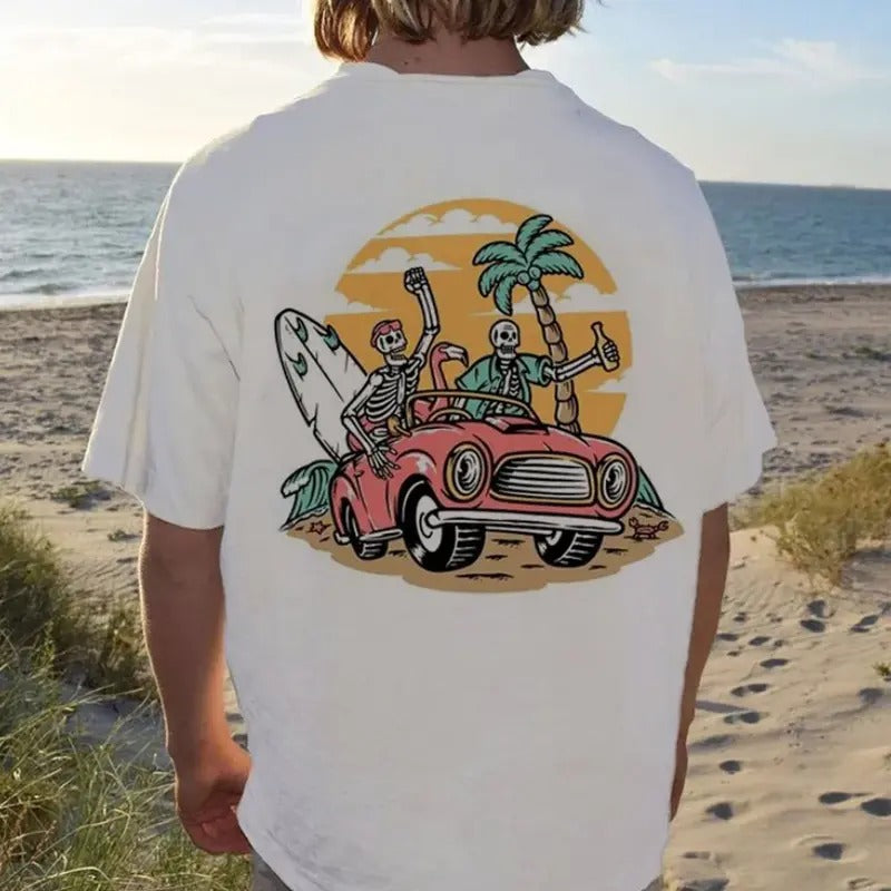 Men Retro Surf Skeleton Print T-shirt, T-Shirt For Unisex , Gift For Men , Gift For Women Menswear Top Tshirt Streetwear...