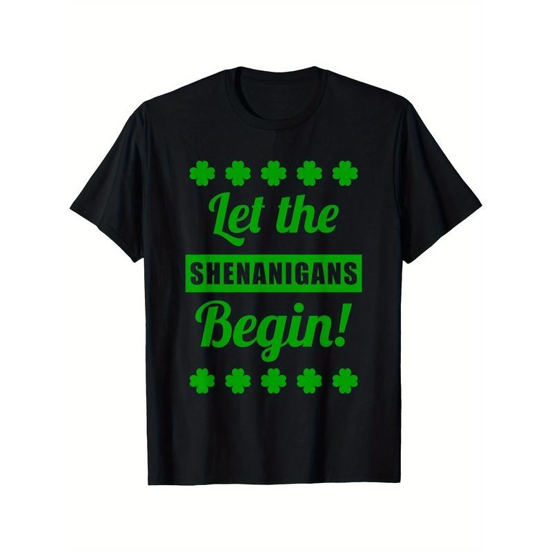 100% Cotton "Let Prank Begin" St Patrick'S Day Casual Crew Neck Short Sleeve Black Ribbon Green Clover Pattern Machine Washable St Patrick'S Day Clover 180G Made Usa T-Shirts, Hoodie, Sweatshirt