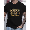 Men'S 2025 Happy New Year 3D Print T-Shirt, Casual Round Neck, Short Sleeve, Summer Cotton Top, Adult Fashion, Regular...