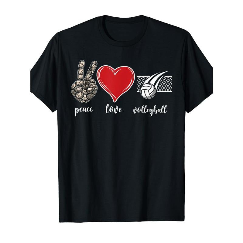Men'S Cotton Volleyball T-Shirt - Peace Love Heart Design, Crew Neck, Short Sleeve, Medium Stretch, All-Season Sports...