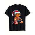 Men'S Gingerbread Gamer Christmas T-Shirt - 100% Cotton Knit Crew Neck Tee with Gaming Print for Festive Casual Wear,...