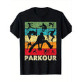 Men'S Parkour Cotton T-Shirt, Casual Short Sleeve Crew Neck Tee with Geometric Free Runner Print, Digital Heat Transfer...