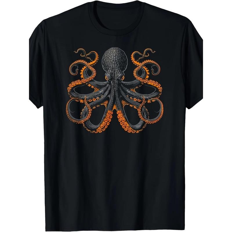Men'S Retro-Inspired 180g Octopus Graphic T-Shirt - Unique Design Tee Made in USA Hoodie, Sweatshirt | GrindPrints.com