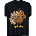 Men'S Thanksgiving Turkey T-Shirt, 100% Cotton Crew Neck Short Sleeve Casual Tee with Leopard Print, Digital Heat...