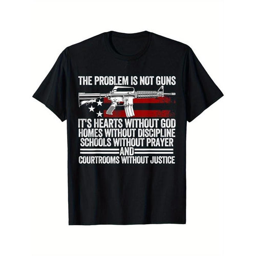 Men's 'The Problem Is Not Guns, It's Hearts Without God' Graphic Tee - Comfortable Cotton Blend, Short Sleeve, Crew Neck