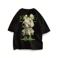 Men's 100% cotton cartoon rabbit pattern printed T-shirt, casual short-sleeved round neck T-shirt, summer outdoor men's...