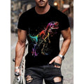 Men's 3D Colorful Dinosaur Print Crew Neck Short Sleeve T-Shirt, Casual Summer Tee For Everyday Wear And Vacations Made...