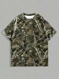 Men's All Over Print Short Sleeve Tee, Regular Fit Casual Leaf Print Crew Neck T-shirt for Daily Wear, Men's Top for All...