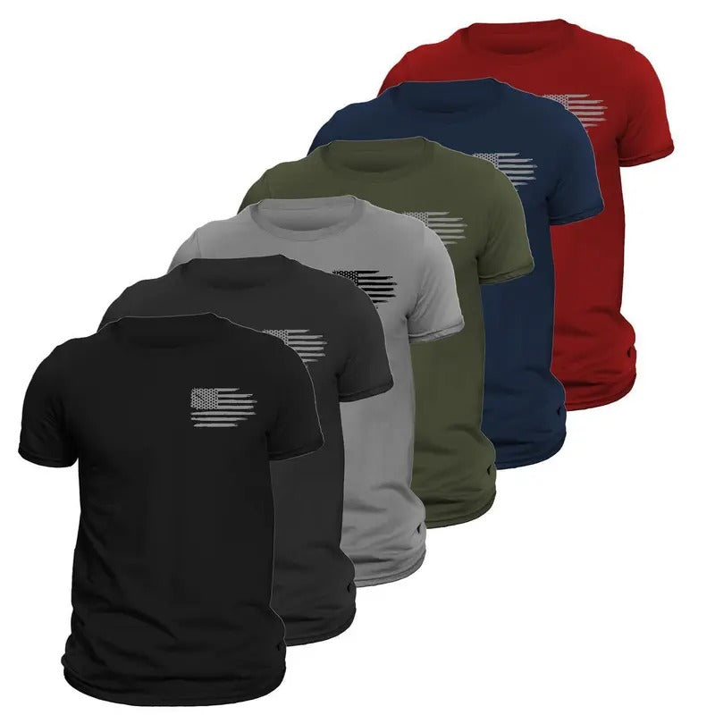 Men's American Flag Front Heart Side T-Shirt 6 Pack Classic Crewneck Tee Casual Cotton Hoodie, Sweatshirt | GrindPrints.com