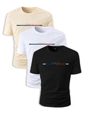 Men's Basic Striped &amp; Letter Print Crew Neck Tee, Summer Clothes, Regular Fit Streetwear Round Neck Short Sleeve...
