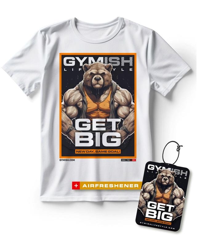 Men's Bear Figure Fitted Gym Workout Shirt with Air Freshener Gift Set Hoodie, Sweatshirt | GrindPrints.com